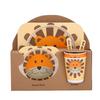 FACEGA 5Pcs Bamboo Kids Dinnerware Set,Five-Piece Set Food Plate,Complete Design Cartoon Tableware,Style3