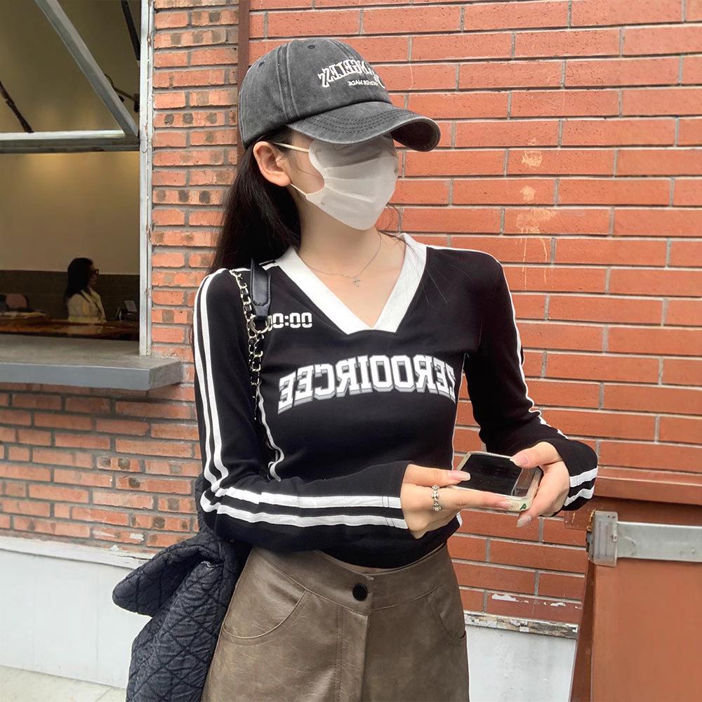 

Топ для джазовых танцев с V-образным вырезом и длинными рукавами для миниатюрных женщин - Сладкий и пикантный шик, осенняя блузка 2XL (Recommended 120-135 jin) чёрный