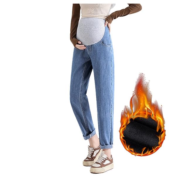 Onabebi Maternity Pregnancy Adjustable Lightweight and Slimming Pants, Jeans, Denim, Waist, Pockets, Fleece-Lined, Flattering, Casual,