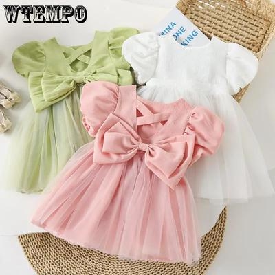 Vestido de verano para niñas, versión coreana, vestido de princesa con lazo