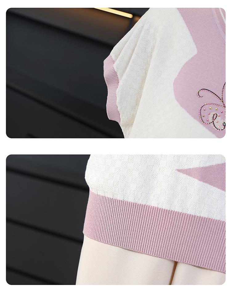 Women's Summer Ice Silk Short-Sleeve Knit Top - Loose Fit, Round Neck for Middle-Aged and Older