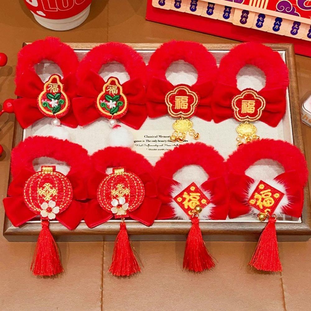 Tangpak Nieuwjaar Haar Touw Rode Paardenstaart Houder Rode Strik Haar Ring Hanfu Hoofddeksel