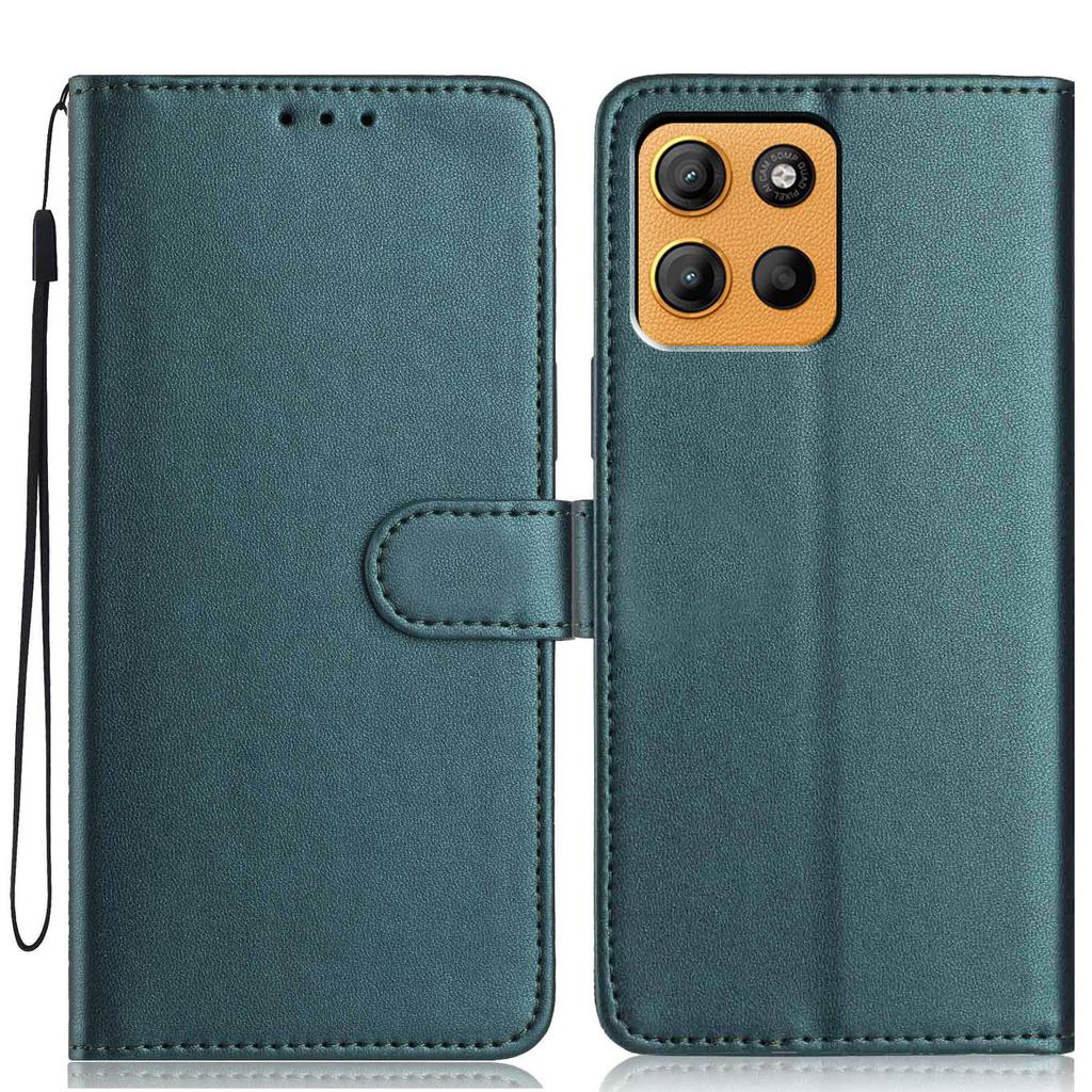 Wallet Case For Motorola Moto G15 4G/G15 Power 4G Solid Color Leather Stand Phone Cover with Strap/Multiple Card Slots