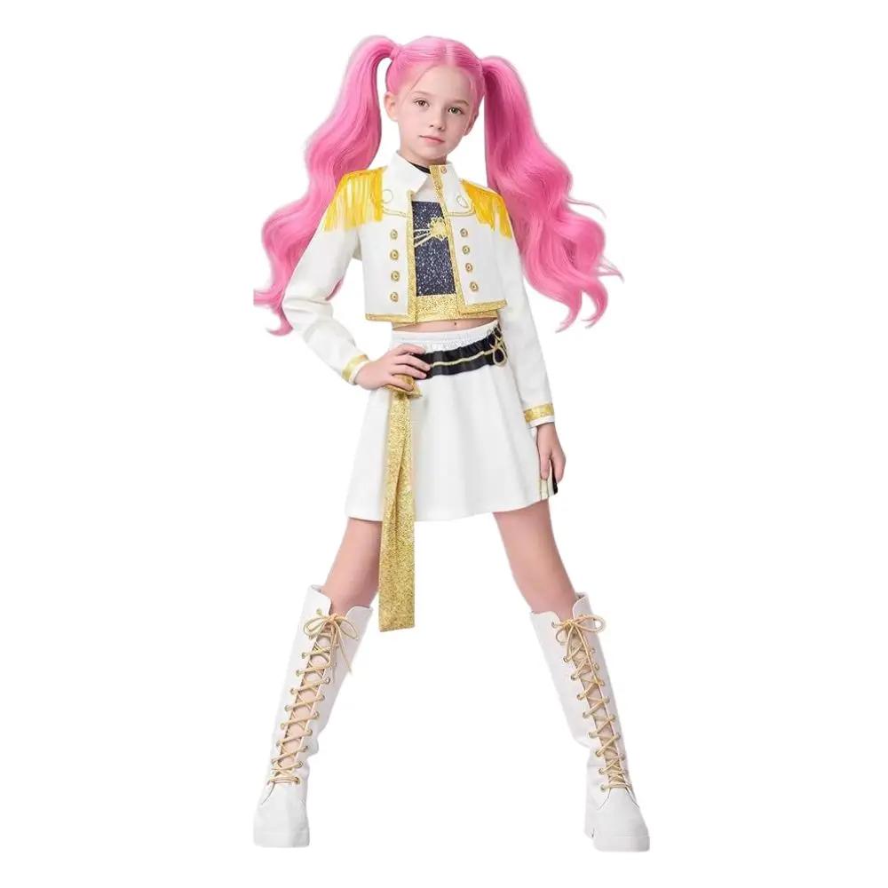 Costume Cosplay Rumi Zoey Mira pour Filles Enfants Vêtements Imprimés Jeu de Rôle Costume Halloween Carnaval 110 bleu
