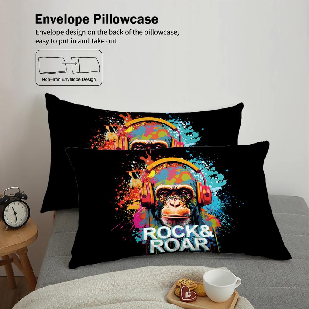 3-piece down duvet cover with original chimpanzee monkey pattern print (1 duvet cover+2 pillowcases, no core) bedding set