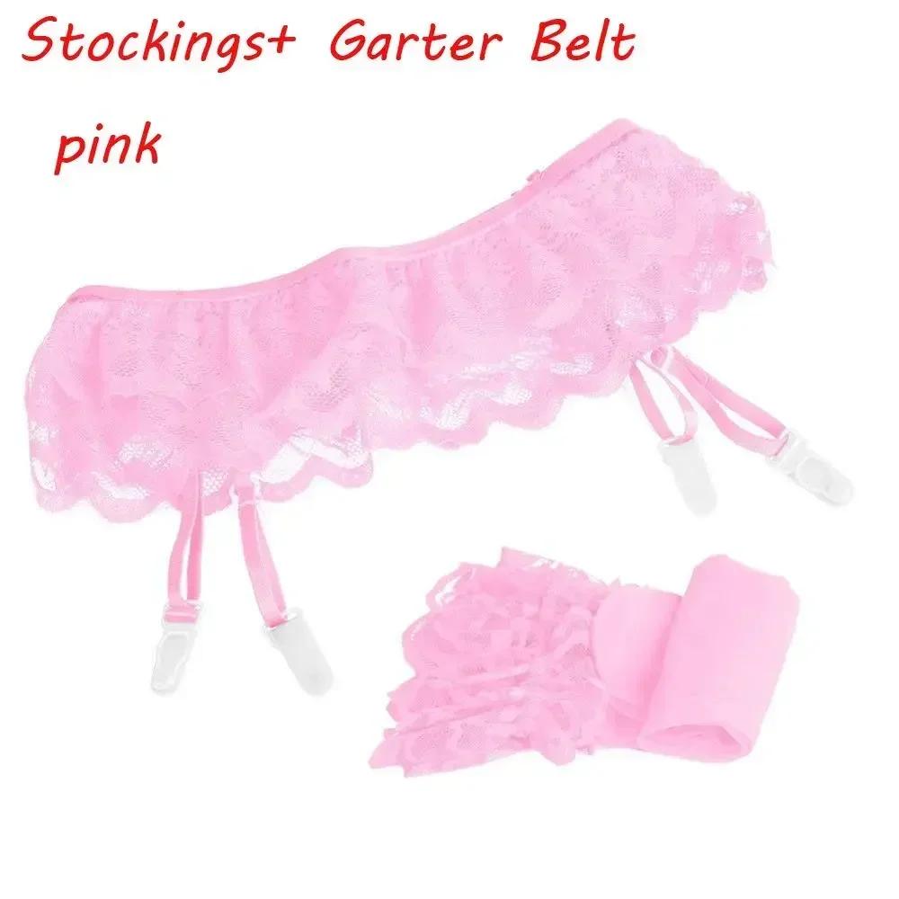 1 Set Sexy Women Lace Garter Top Stockings Socks and Suspender Garter Belt Lady Fashion Solid Thigh-Highs Stocking Set