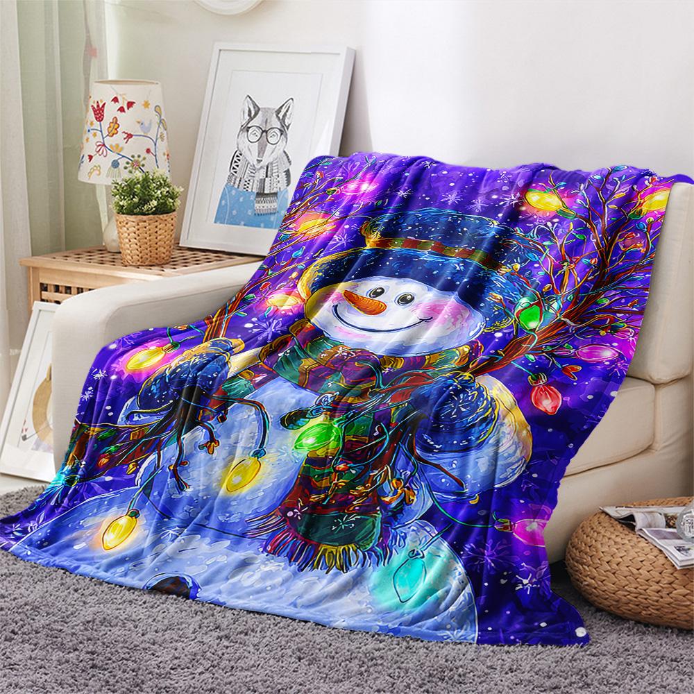 Schneemann-Print Flanelldecke, Hohe Qualität, Bequem für alle Jahreszeiten, Heimdekoration, Wärme und Komfort, Perfekt für Weihnachtsgeschenke