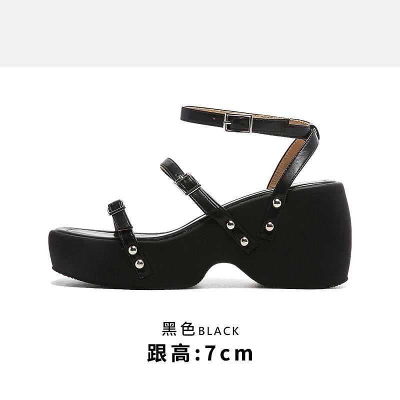 

Spice girls! Willow nails with platform sandals for women in the summer of 2025 to increase the slope heel open-toed casual muffin shoes 39 чёрный