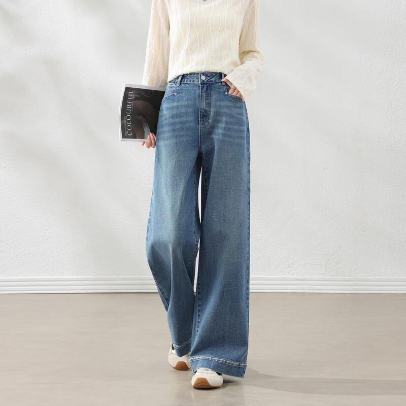 Betu Women's Vintage Washed Denim Wide-Leg Pants