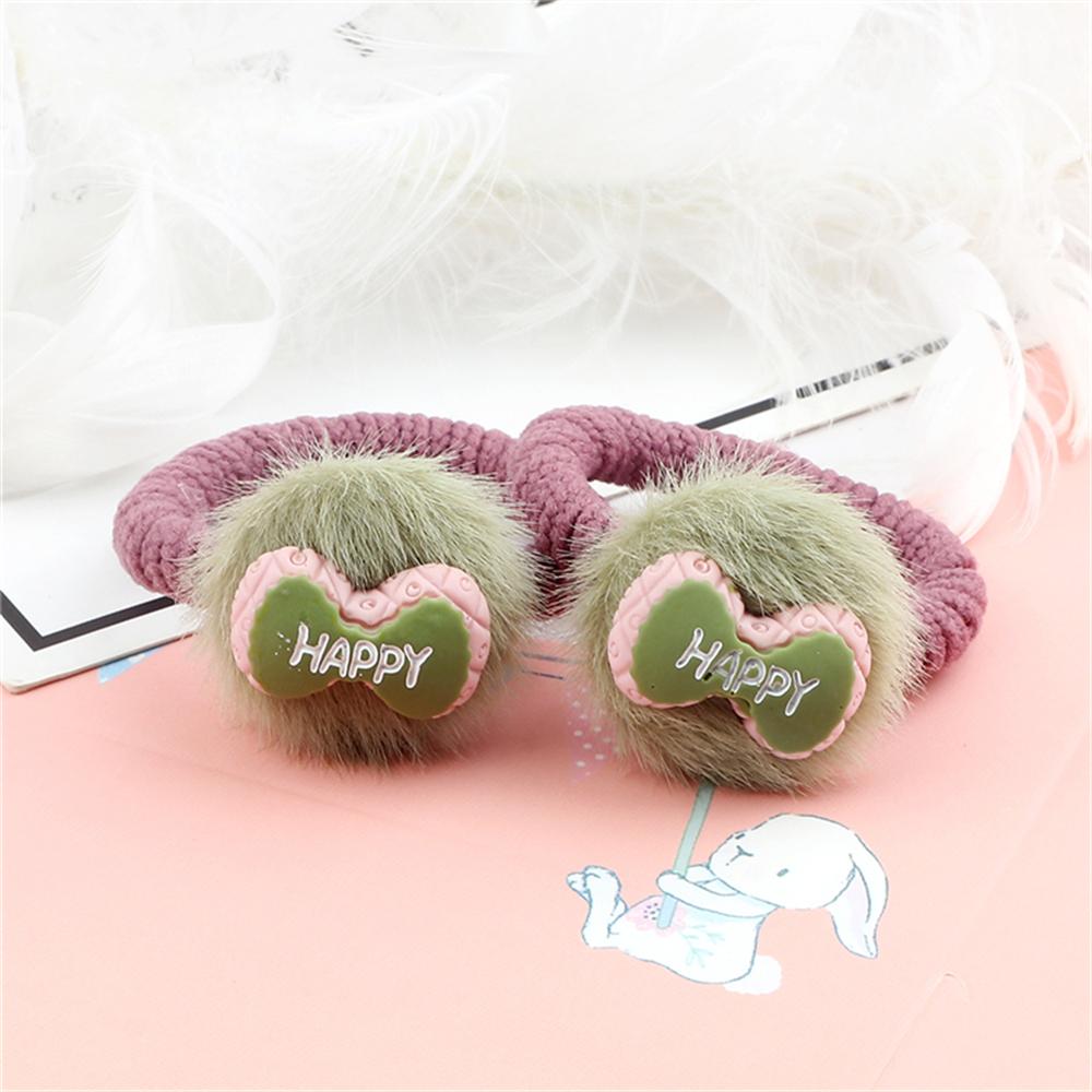 2PCS Sweet Colorful Hair Bands for Kids Girls Furry Fruits Bowknot Heart Winter Hair Ties Elastic Headband Hair Accessories Gift