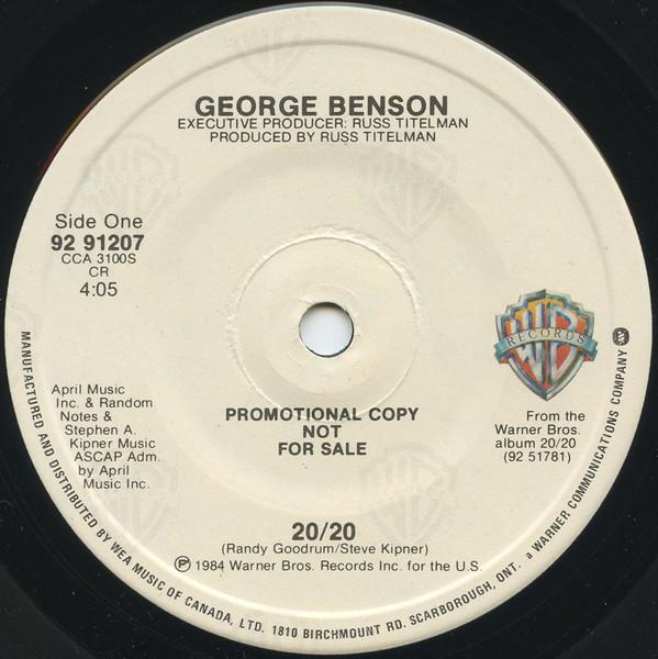 

7inch Record GEORGE BENSON 2020 9291207PROMO Warner Bros. Re 1984 Canada Jazz Used
