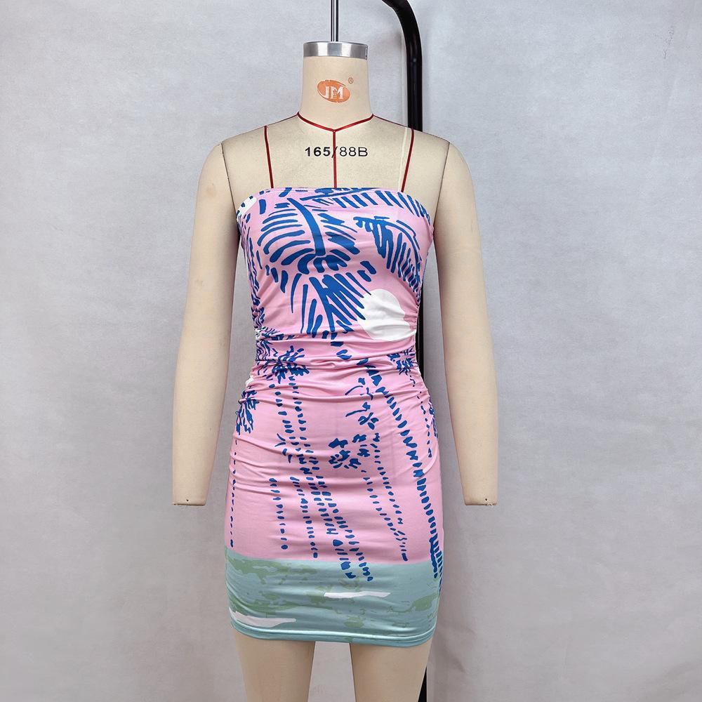 

Женское облегающее платье без бретелек с принтом L розовый