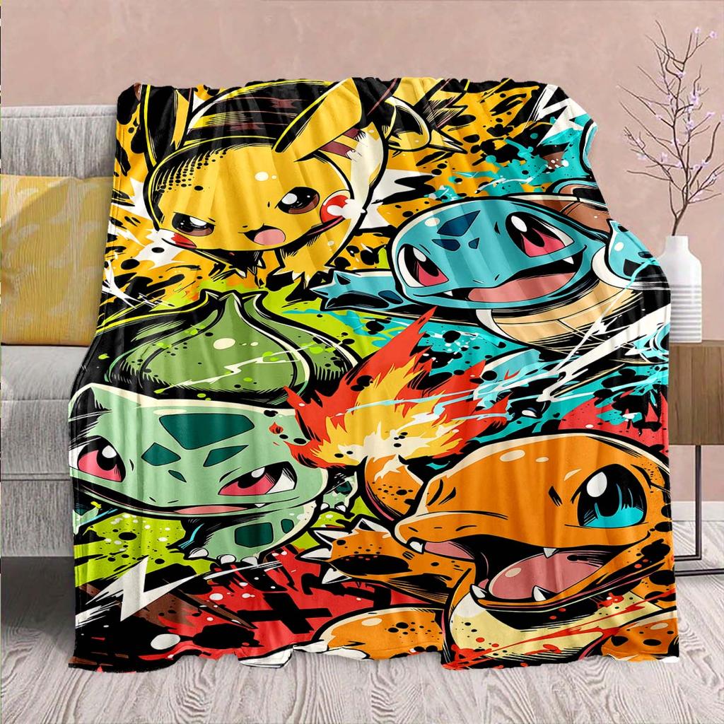 Pokémon Anime Flannel Blanket - Soft Warm Perfect for Sofa, Bedding Camping Travel Office Home Decor -QJY