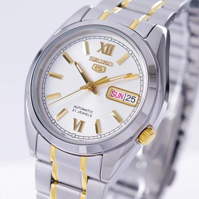 Seiko 5 Automatic Watch Two Tone Stainless Steel Off White Dial SNKL57K1 Men's