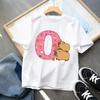 Cute Capibala Letter Printed Short Sleeved Pure Cotton Tshirt for Children Comfortable and Breathable Top Gift 2025