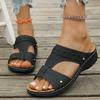 Solid Color Retro Thick-soled Wedge Heel Hollow Metal Rivet Car Line Slippers Women's Large Size Women's Sandals