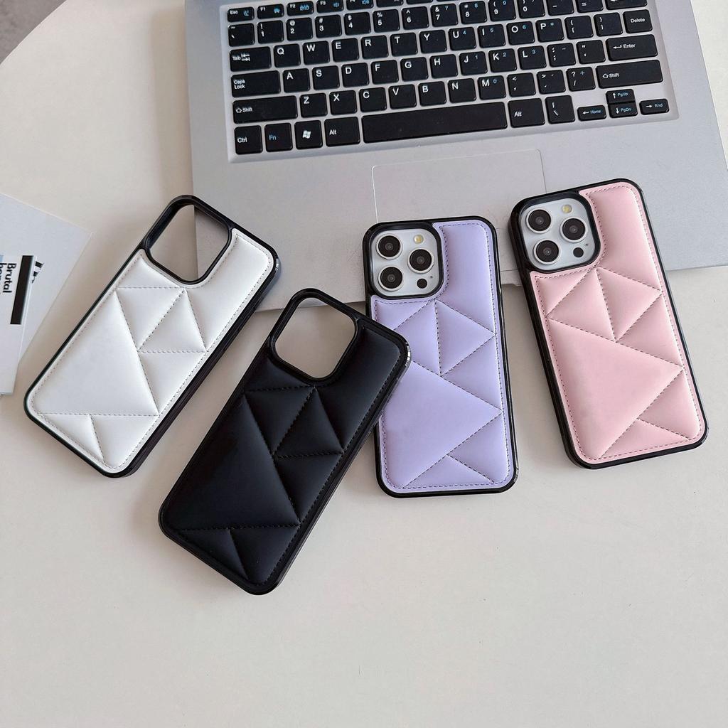 Suitable for iPhone15 mobile phone case 13Pro three-dimensional geometric prismatic solid color leather case 14plus all-inclusive anti-drop