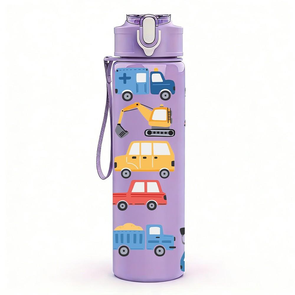1PC Assorted Toy Vehicle 750ml Color Plastic Sports Water Bottle Leakproof Flip Straw Lid Suitable for Sports Office Home Use