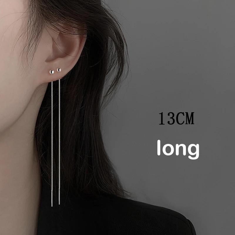 Elegent Bright Silver color Long Tassel Earrings Women's Simple Earlines Shiny Chain Fashion Earrings Wedding Y2K Jewelry