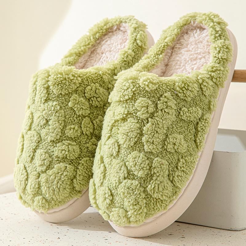 Plush cotton slippers women's autumn and winter men's home indoor warm thick-soled wear-resistant versatile couple confinement shoes