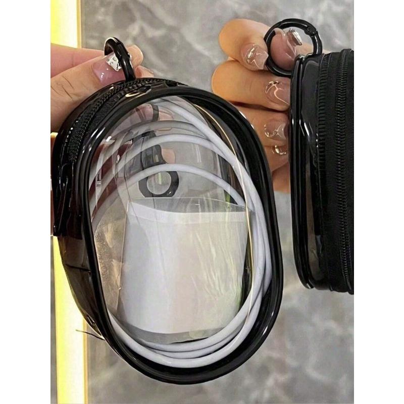 Transparent Mini Data Cable Organizer Bag, Dual Zipper Design, Suitable For Data Cables, Chargers, Earphones, Jewelry And Small Accessories