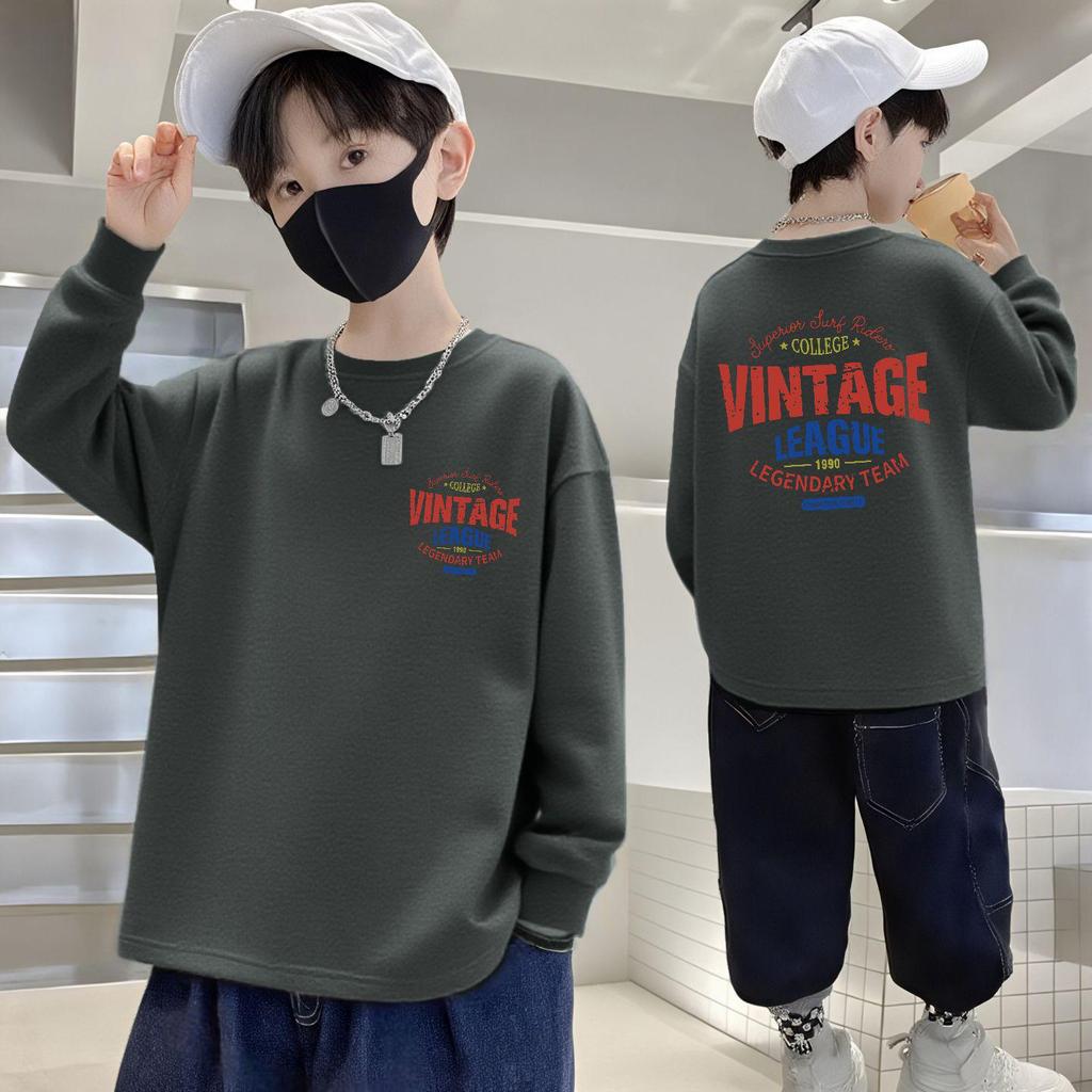 100% Pure Cotton Boys' Long-Sleeve T-Shirt - Loose Fit, Round Neck, Autumn Collection for Children