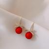 Elegant Rose Gold Dangle Earrings: Red Christmas Balls for Women
