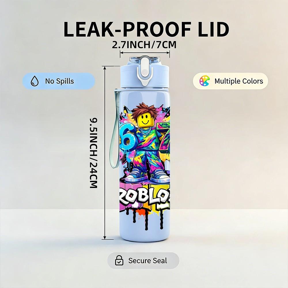 1PC Colorful Roblox Character Art 750ml Color Plastic Sports Water Bottle Leakproof Flip Straw Lid Suitable for Sports Office Home Use