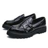 New large size double pin buckle loafers men's patent leather glossy thick heel loafers men's hairstylist casual leather shoes