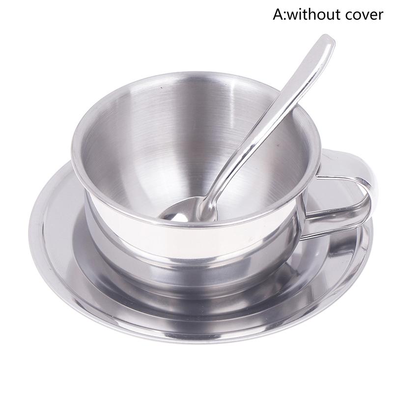 Stainless Steel Coffee Cup With Tray Spoon With/without Lid Heat Resistant Mug Drink Tableware Kitchen Outdoor Tableware