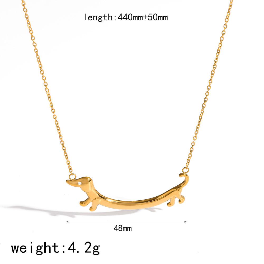 18K Gold-Plated Stainless Steel Dachshund Pendant Ring Necklace Earrings for Women Tarnish Free Waterproof Antihistamine Jewelry
