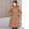 2025 winter new waist medium and long knee cotton-padded clothes fashion thin cotton clothes hooded jacket tide