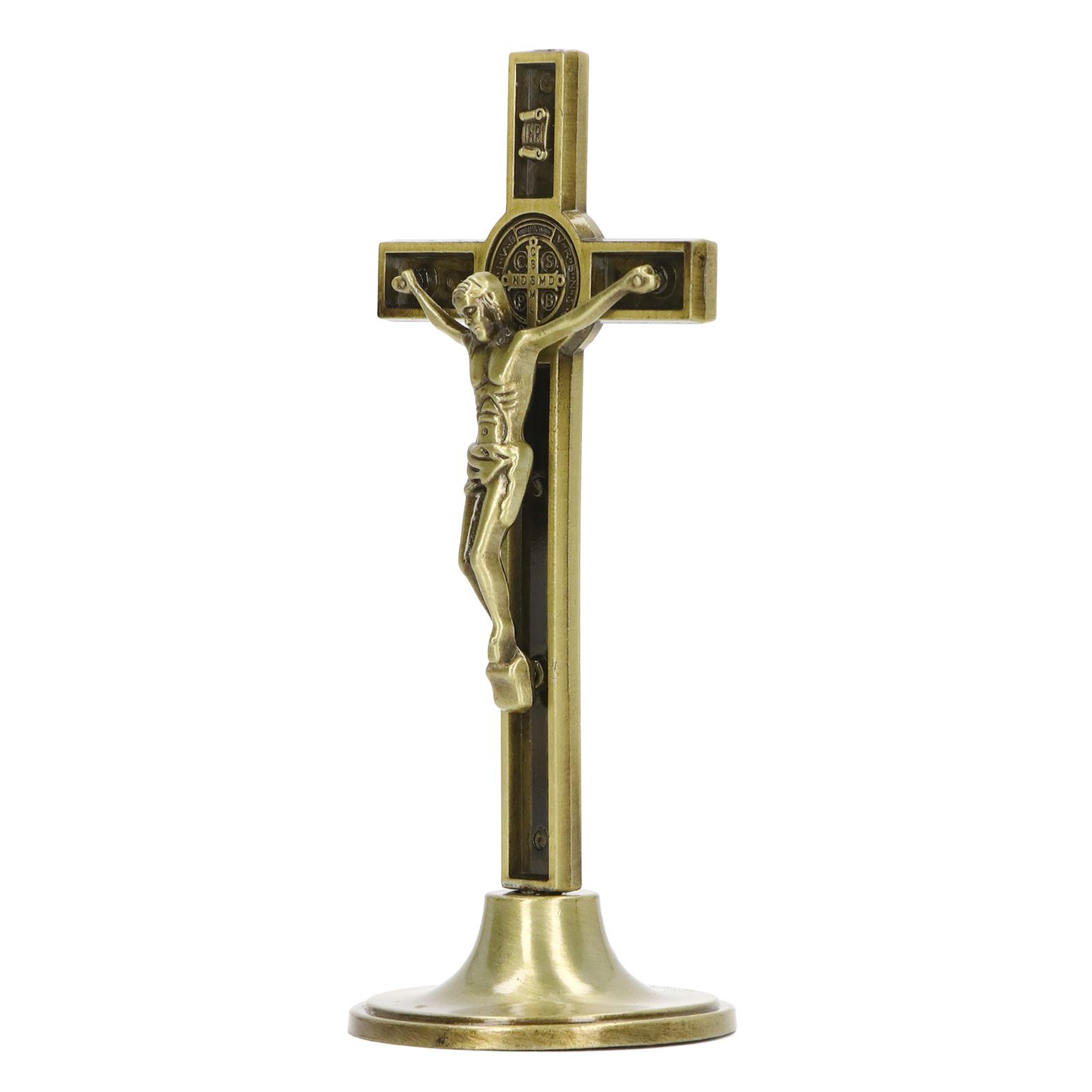 

Catholic Cross Hand Made Zinc Alloy Metal Vertical Catholic Crucifix Wall Cross with Removable Base Copper Color