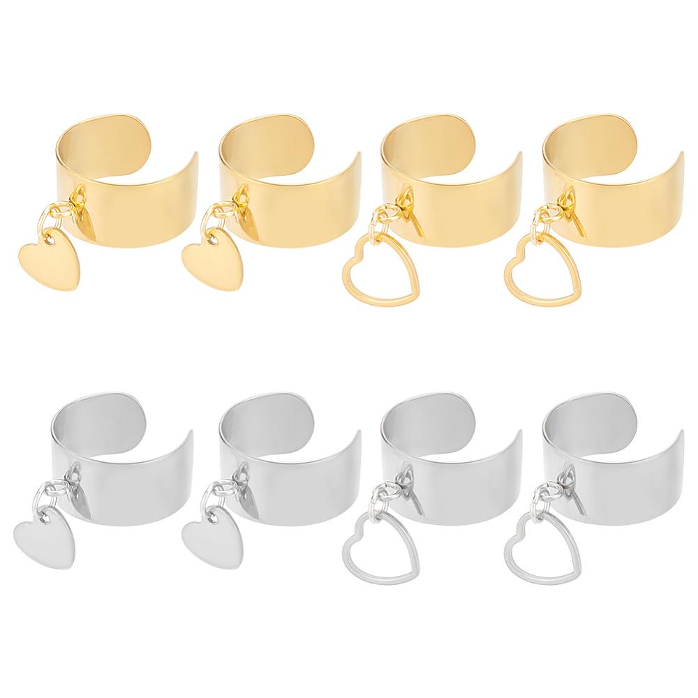 8Pcs 4 Style 304 Stainless Steel Open Cuff Finger Rings Stackable Rings with Heart Charms Golden & Stainless Steel Color Inner Diameter: 17~18mm
