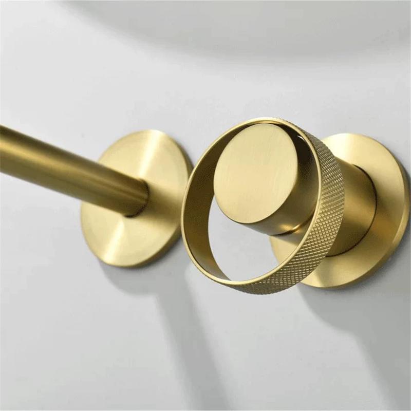 Tuqiu Brushed Gold Bathroom Faucet In-Wall Gray Concealed Basin Faucet Hot and Cold Black Bathroom Sink Tap Basin Mixer Tap Set