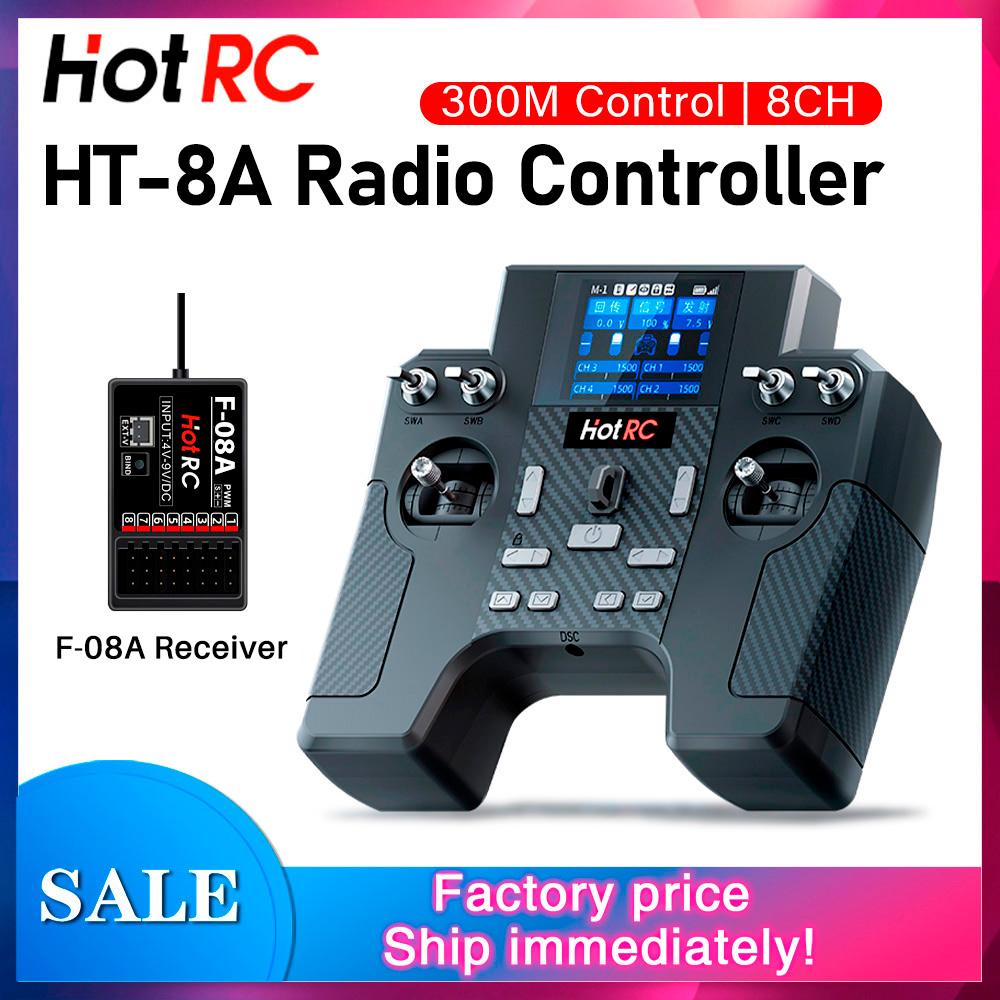 HOTRC HT-8A Transmitter 8CH Radio Controller Cruise Control Gyroscope 300M with F-08A Receiver For Model Aircraft Car Boat