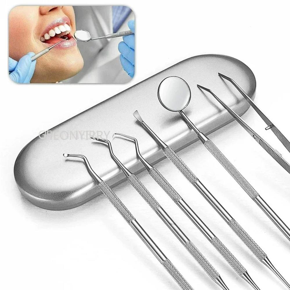 6-piece setSteel Dentist Clean Tools Dental Mirror Double Probe Sickle Hoe Tooth Cleaner Dental Tool Tooth Care Tool Kit