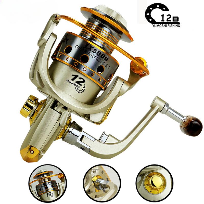 Neu Spinning Angelrolle Metallspule 12BB 5,5:1 getriebe Verhältnis Links/Rechts Austauschbare Griff Kein Backlash Angeln Reel Spule Angelgerät