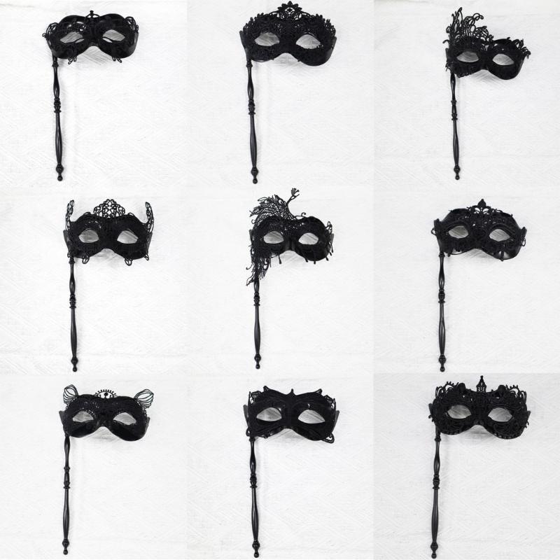 Sophisticated Handheld Parties Mask For Masquerades Event Feathered Lace Design Lightweight Build Comfortable Grip