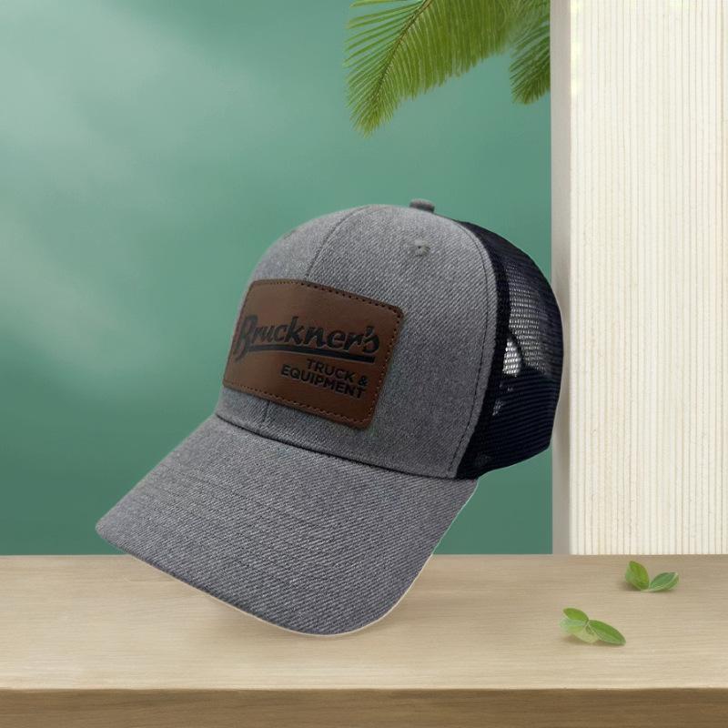 Leather Patch Baseball Cap Custom Logo Mesh Breathable Baseball Cap with Leather Patch and Custom Logo for Sports & Cycling серый
