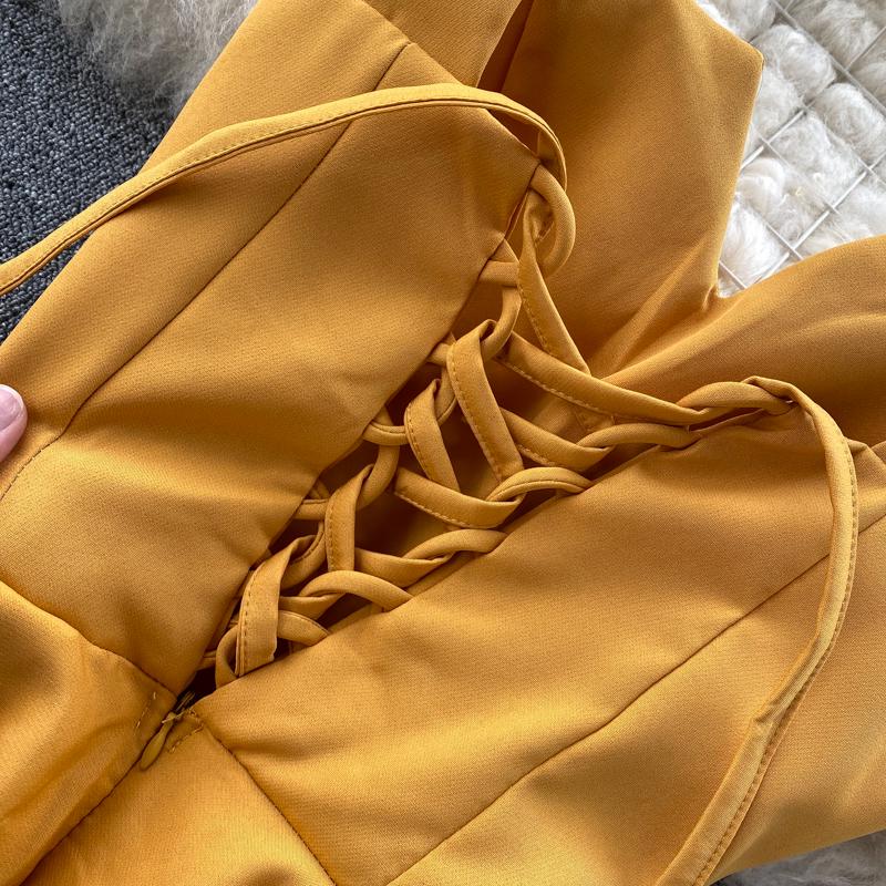 Rochie lungă slim cu decolteu în V, fără spate, culoare solidă, cu inspirație vintage 2024