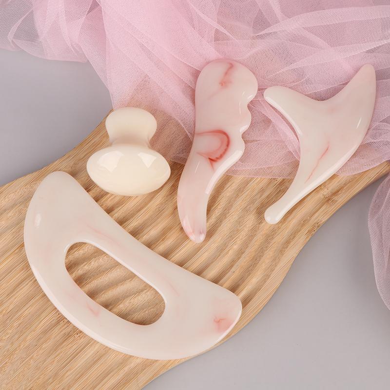 Pink Series Bending Knife Scraping Mushroom Shaped Facial Beauty Gua Sha Board Resin Massager Body Spa Acupuncture Physical