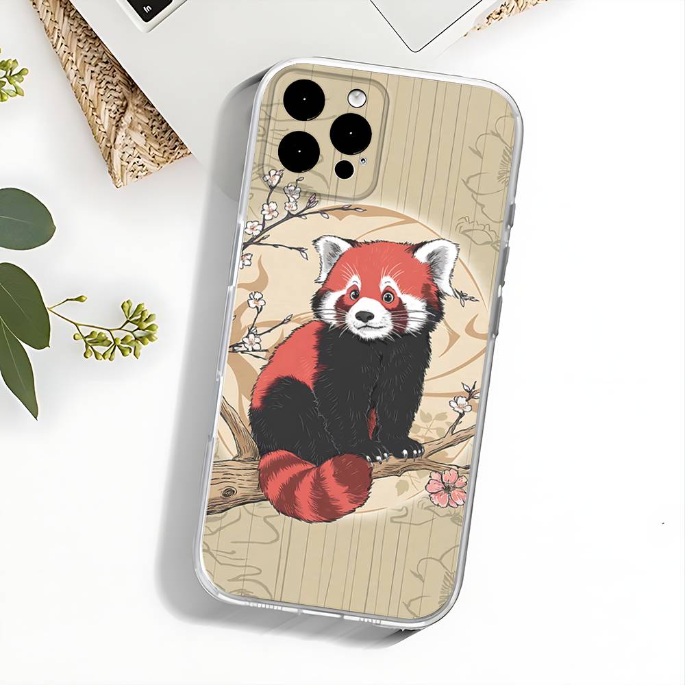 Cute Cartoon Red Panda Phone Case For iPhone 17,16,15,14,13,12,11 Pro,Max,Plus,X,XS,XR,SE4,E Mini Transparent Soft Cover