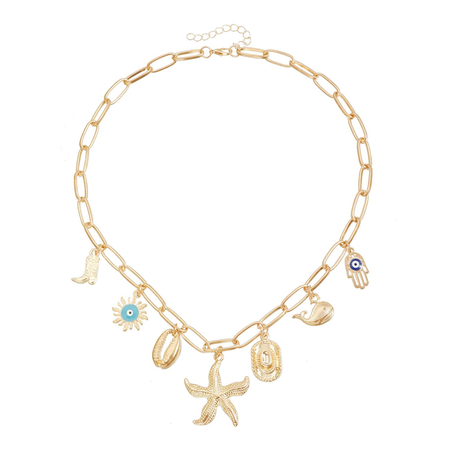 Starfish shell ocean element necklace bohemian retro style personality creative choker