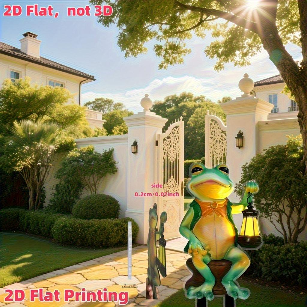 2D Flat Acrylic Frog Garden Stake with Solar Light, Cute Frog with Lantern & Bottle Design, Ideal for Garden, Patio & Yard Decor