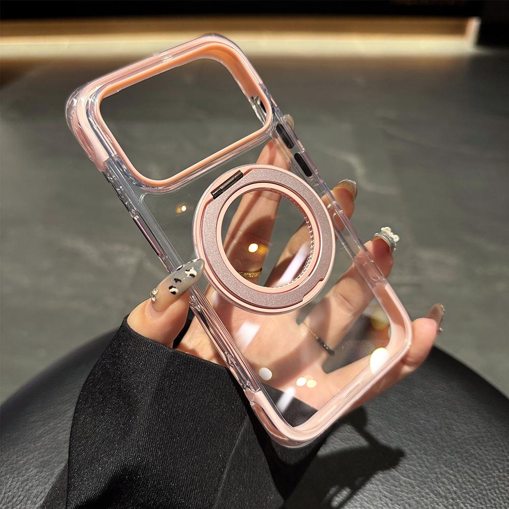 Airbag 360 Degree Rotating Bracket For Magsafe Case For iPhone 17 16 15 Pro Max Magnetic Charge Transparent Shockproof Cover