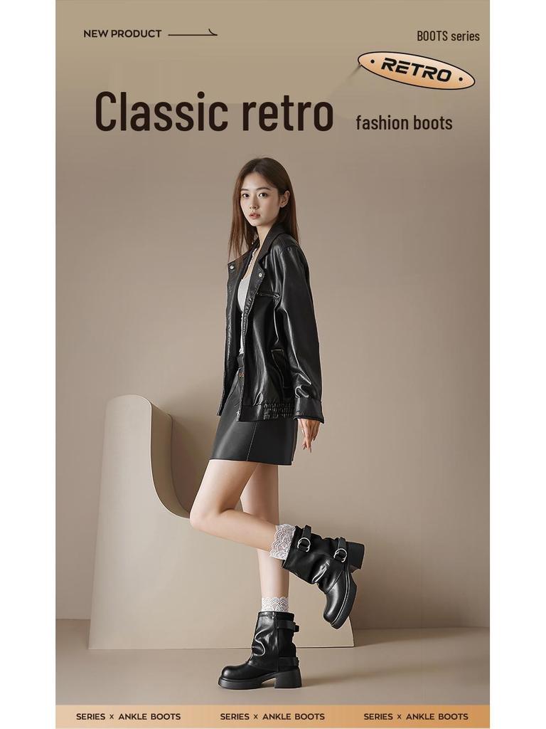 Augusden Women's Black Martin Boots 2025 - New Autumn Thick Sole Ankle Boots