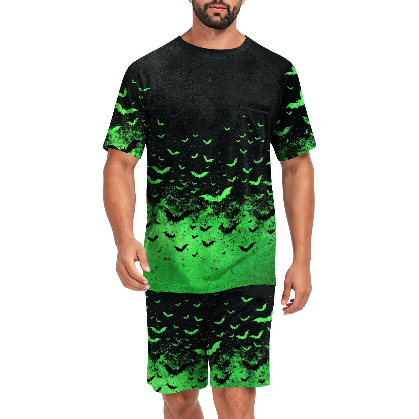 Men s Halloween Pajama Set with Fun Print, Relaxed Fit Sleepwear for Holiday S