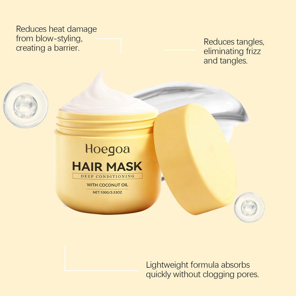 HOEGOA Maschera per Capelli all'Olio di Cocco Trattamento Idratante Profondo per Capelli Secchi e Danneggiati Cura Quotidiana 200ml