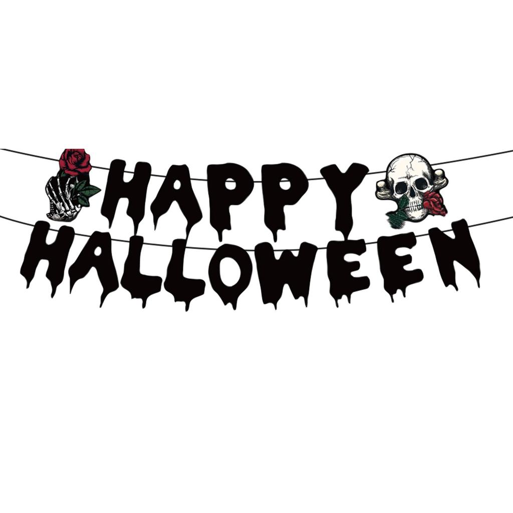 Halloween Black Skeleton Rose Decorations Disposable Supplies Tableware Halloween Party Decorations